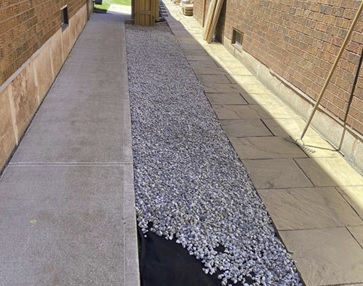 French drain installation in a yard